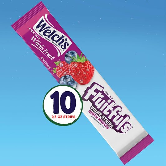 Welch’S Absolute Fruitfuls Fruit Strips, Berry Medley Flavored Fruit Leather, Tasty Dried Fruit Snacks For School Lunches, Berry Medley, 0.5Oz (Pack Of 10)