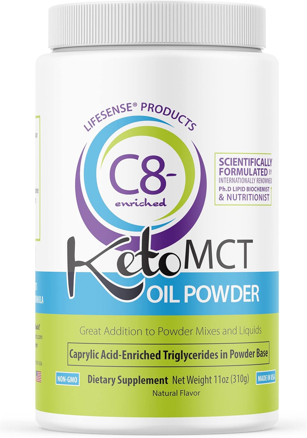 Lifesense C8 Enriched Mct Oil Powder Unflavored Sourced From Coconut Oil, Keto-Friendly, Developed By Phd Nutrition In Usa, Optimal Fuel For The Brain And Body