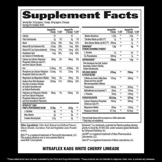 Gat Sport Nitraflex Kaos White Cherry Lime Pre-Workout Powder, Citrulline, Nitrates High-Stim Energy, Pump & Focus Booster 40 Servings