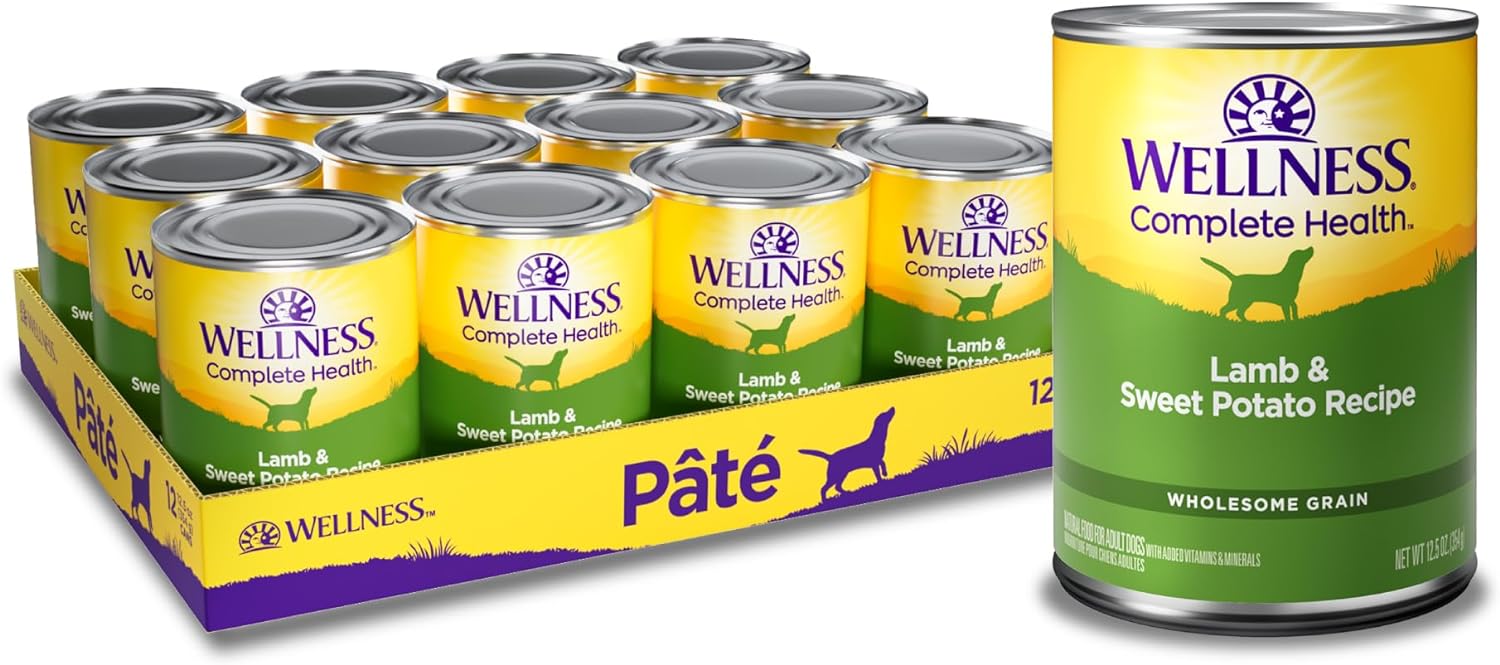 Wellness Complete Health Natural Wet Canned Dog Food, Lamb & Sweet Potato, 12.5-Ounce Can (Pack Of 12)