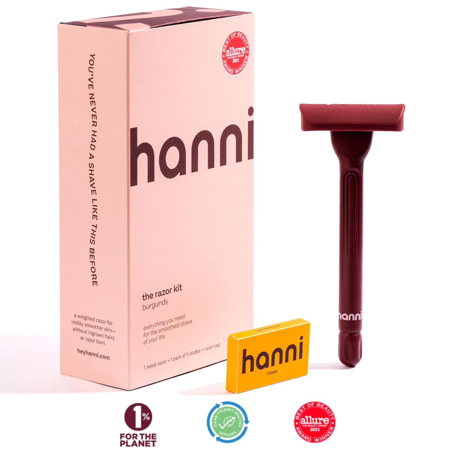 HANNI The Weighted Dermaplane Razor with Blades for Shaving, Safety Shaver for Women, Pubic, Bikini, and Sensitive Area Body Hair Remover, Women's Grooming, Smooth Glide, Long Handle - Burgundy : Beauty & Personal Care