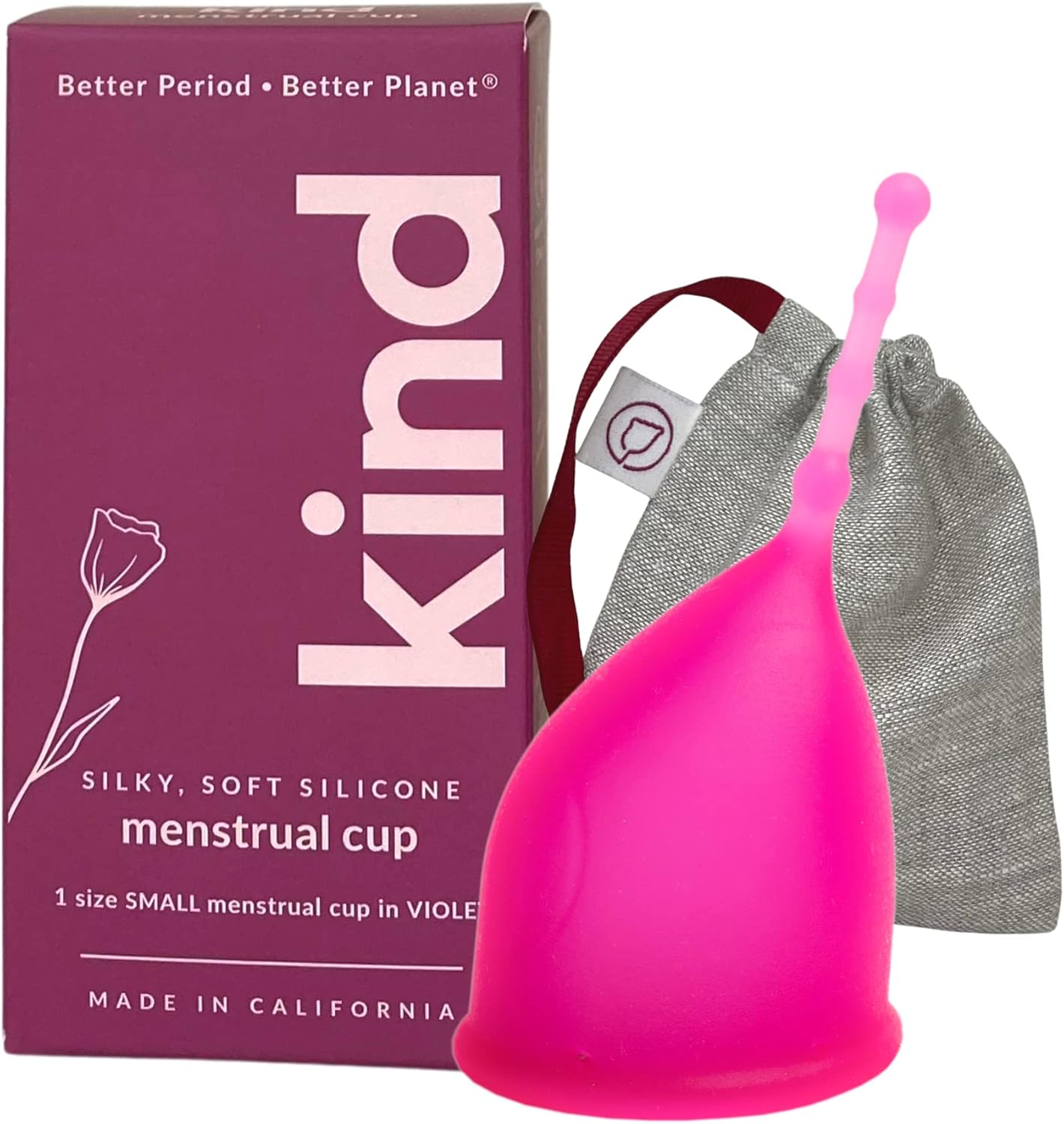 Kind Cup | Menstrual Cups | Period Cup | Easy to use | Comfortable | Soft | Long Stem | Curved | Ergonomic | High Cervix | Low Cervix | Eco Friendly Products | for Beginners | USA (Small) (Violet)