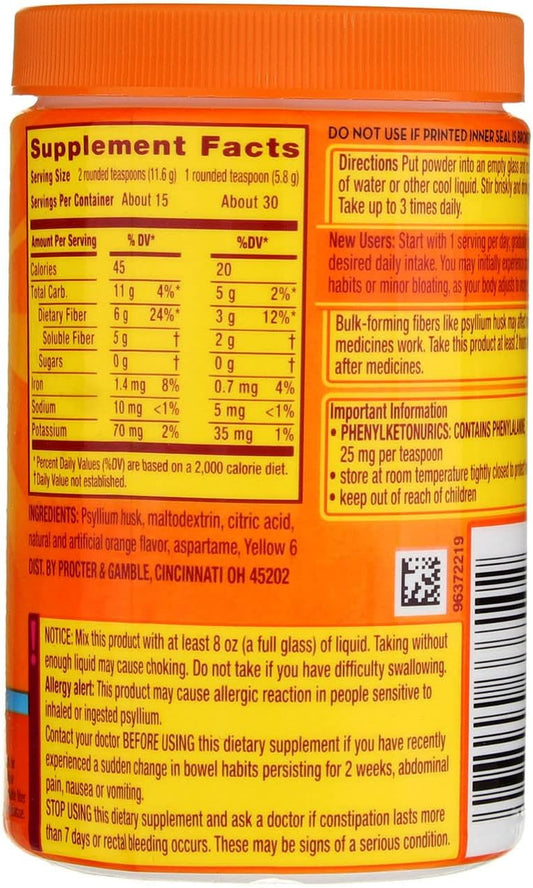 Metamucil Daily Fiber Supplement/Therapy for Regularity, Sugar Free, Orange Smooth, 6.1 oz (Pack of 3)