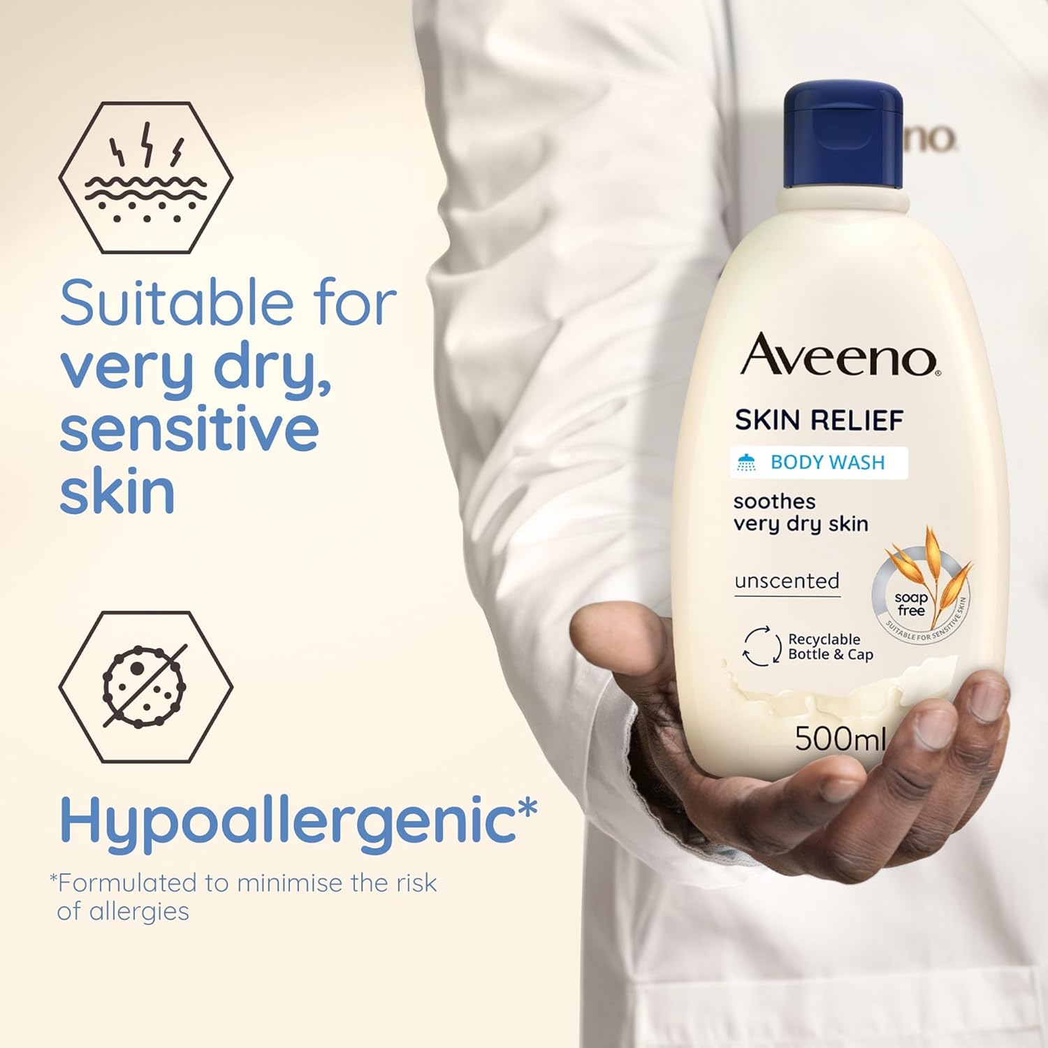 Aveeno Skin Relief Moisturising Body Wash (1x 500ml), Gentle Cleansing Wash with Soothing Triple Oat Complex, Soap-Free, Unscented for Sensitive and Very Dry Skin : Amazon.co.uk: Beauty