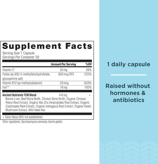 Iron Supplement By Ancient Nutrition, 18Mg Per Serving, Supports Response To Fatigue And Stress, Adaptogenic Herbs, Enzyme Activated, Paleo & Keto Friendly, 30 Capsules