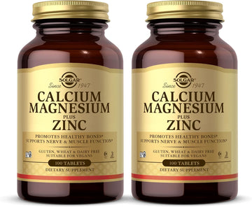 Solgar Calcium Magnesium Plus Zinc - 100 Tablets, Pack Of 2 - Promotes Healthy Bones, Supports Nerve & Muscle Function - Non-Gmo, Vegan, Gluten Free - Approx. 66 Total Servings