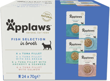 Applaws 100% Natural Wet Cat Food, Pouch Multipack Fish Selection in Broth, 70 g (24 x 70 g Pouches