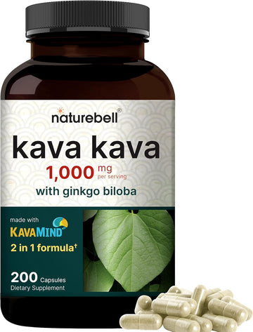 Naturebell Kava Kava Capsules 1000Mg With Ginkgo Biloba, 200 Count | Noble Kava Root Extract With Active Kavalactones – Herbal Kavamind Relaxation Complex – Plant Based, Non-Gmo