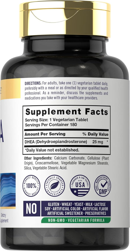 Carlyle Dhea 25Mg Supplement | 180 Vegetarian Tablets | For Men And Women | Non-Gmo & Gluten Free