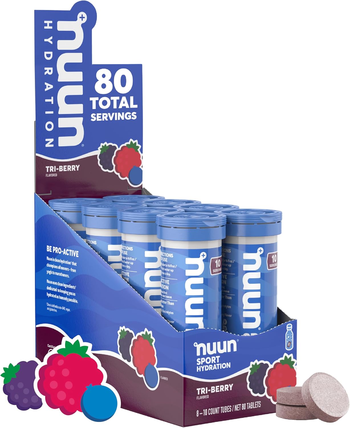 Nuun Sport: Electrolyte-Rich Sports Drink Tablets, Tri-Berry, Box Of 8 Count (80 Servings), Sports Drink For Replenishment Of Essential Electrolytes Lost Through Sweat