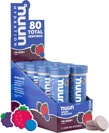 Nuun Sport: Electrolyte-Rich Sports Drink Tablets, Tri-Berry, Box Of 8 Count (80 Servings), Sports Drink For Replenishment Of Essential Electrolytes Lost Through Sweat