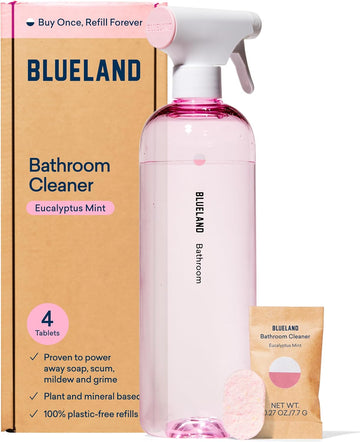 Blueland Bathroom Cleaning Spray Bottle With 4 Refill Tablets | Eco Friendly Products & Cleaning Supplies - Eucalyptus Mint Scent | Makes 4 X 24 Fl Oz Bottles (96 Fl Oz Total)