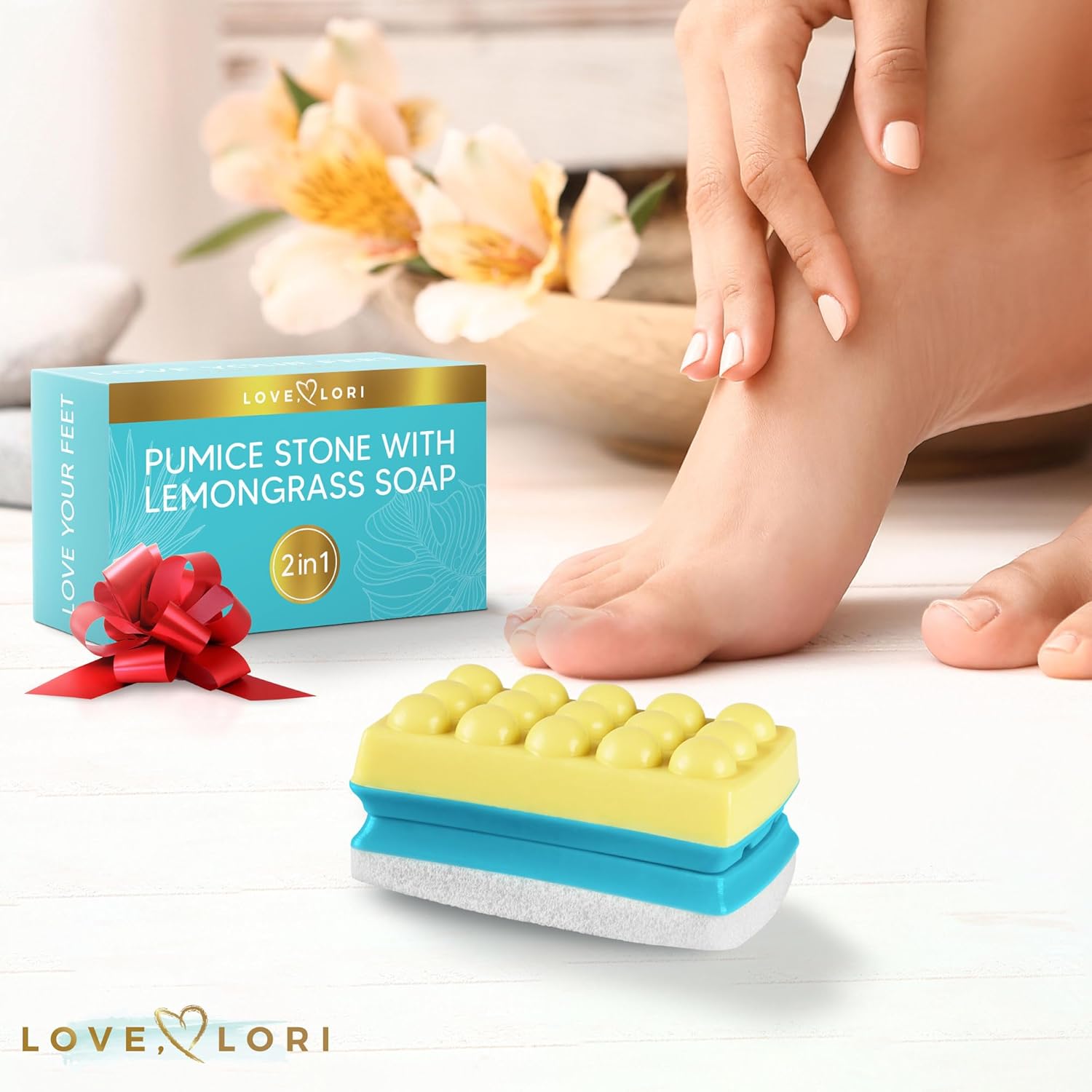 Love Lori 2 in 1 Foot Pumice Stone & Soap, Shower Foot Scrubber Exfoliator, Callus Remover for Feet, Feet Scrubber Dead Skin Removal, Great Foot Care Kit, Pedicure Kit & Foot Spa Kit Gift! : Beauty & Personal Care