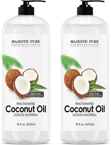 Majestic Pure Fractionated Coconut Oil - Relaxing Massage Oil, Liquid Carrier for Diluting Essential Oils Skin, Lip, Body & Hair Moisturizer Softener 16 fl oz Set of 2