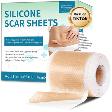 Silicone Scar Sheets, Silicone Scar Tape(1.6”X 60” Roll-1.5M), Silicone Scar Strips, Professional Scar Removal Sheets For Surgical Scars, Keloid, C-Section, Burn Et
