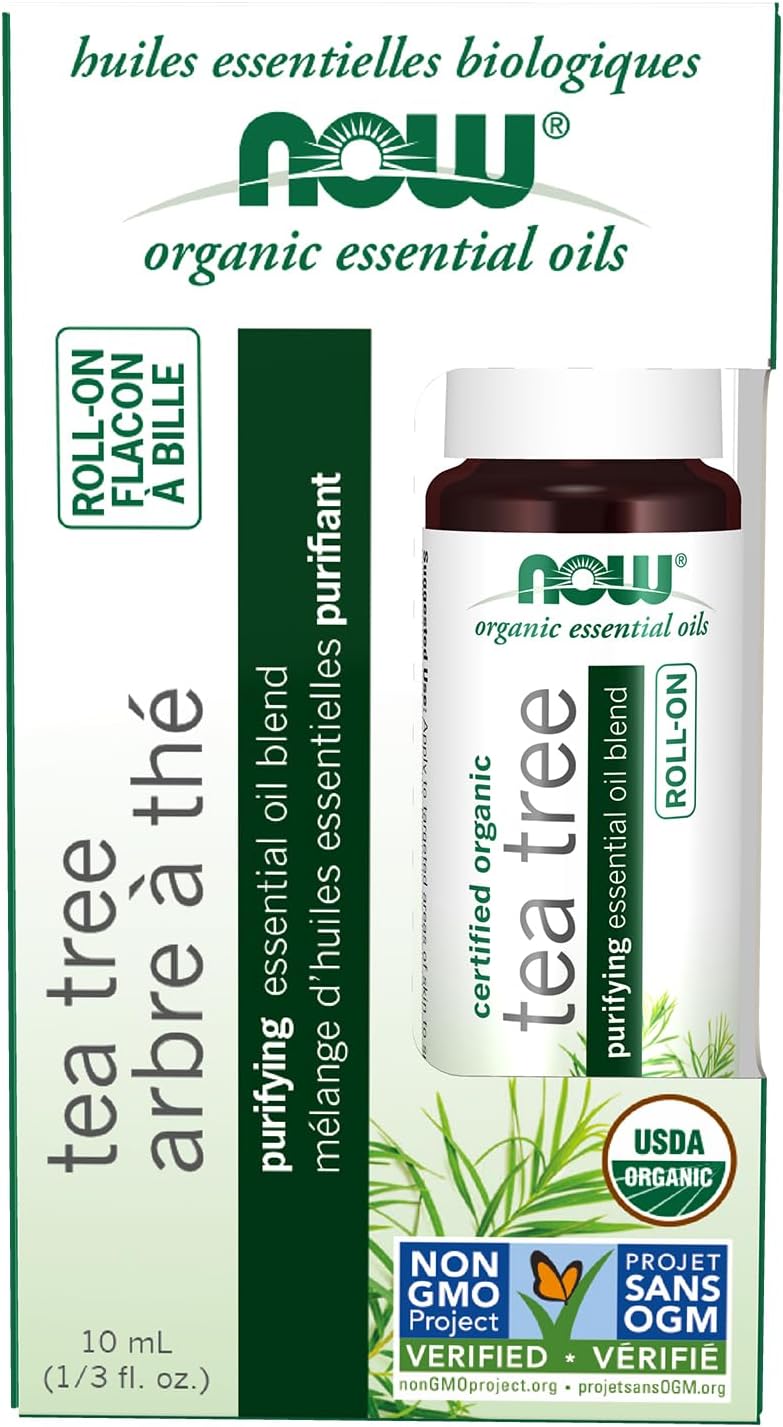 Now Foods Essential Oils, Tea Tree Roll-On, Certified Organic, Purifying Blend, Steam Distilled, Topical Aromatherapy, 10-Ml