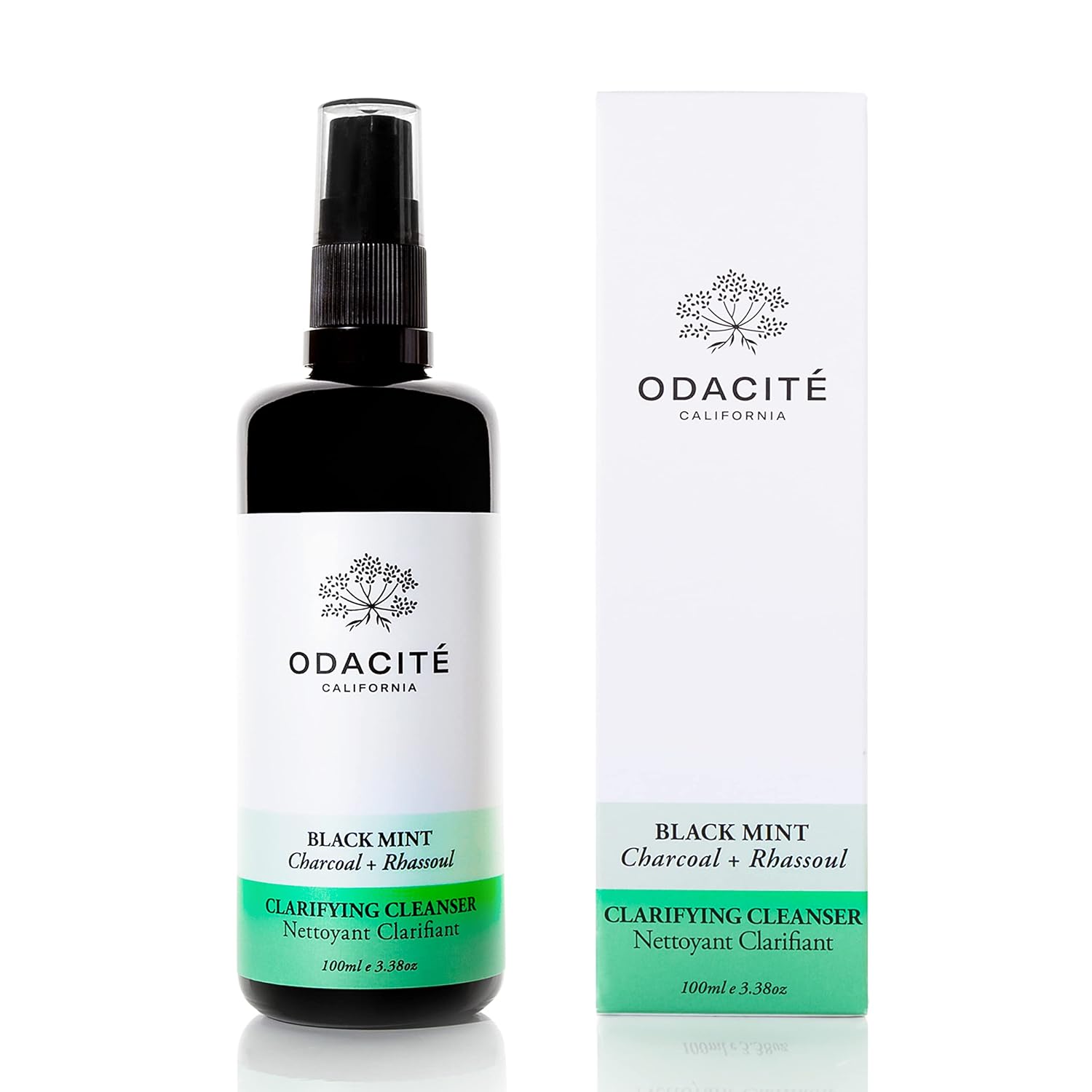 Odacité Facial Cleanser With Foam - Black Mint Activated Charcoal & Rhassoul Clay Glow Recipe - Facial Moisturizer With Deep Cleanse For Gentle Face Wash To Remove Dirt & Oil, 3.38 Fl. Oz