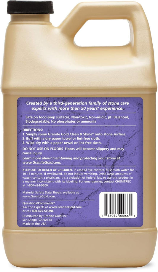 Granite Gold Clean and Shine Refill, Streak-Free Deep Cleaning and Polishing of Natural Stone and Quartz Surfaces, 64 Ounces