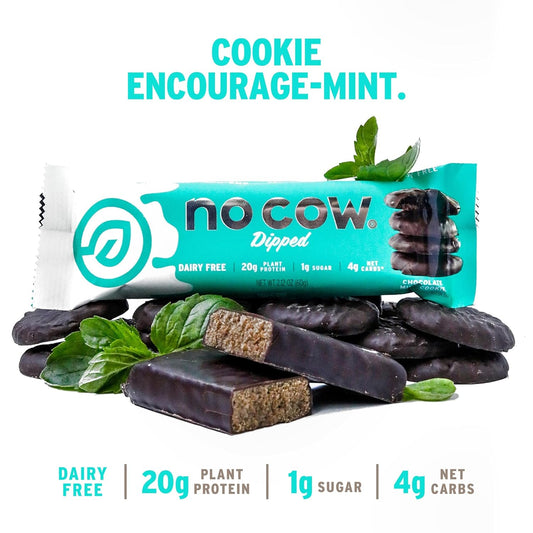 No Cow High Protein Bars, Chocolate Mint Cookie - Healthy Snacks, 20G Vegan Protein, High Fiber, Low Sugar, Keto Friendly, Dairy & Gluten Free (12 Count)