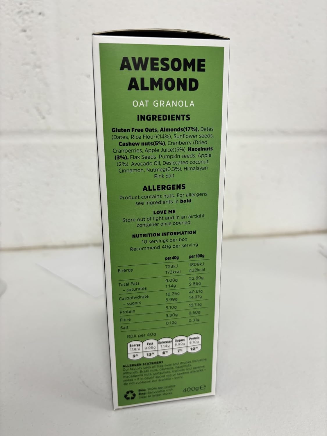 Rollagranola - Awesome Almond Oat Granola 400g Pack. 100% Natural, Made With Gluten Free Oats. Suitable For A Vegan Diet With No Added Sugar. Handcrafted In The UK- 1x400g Pack : Amazon.co.uk: Grocery