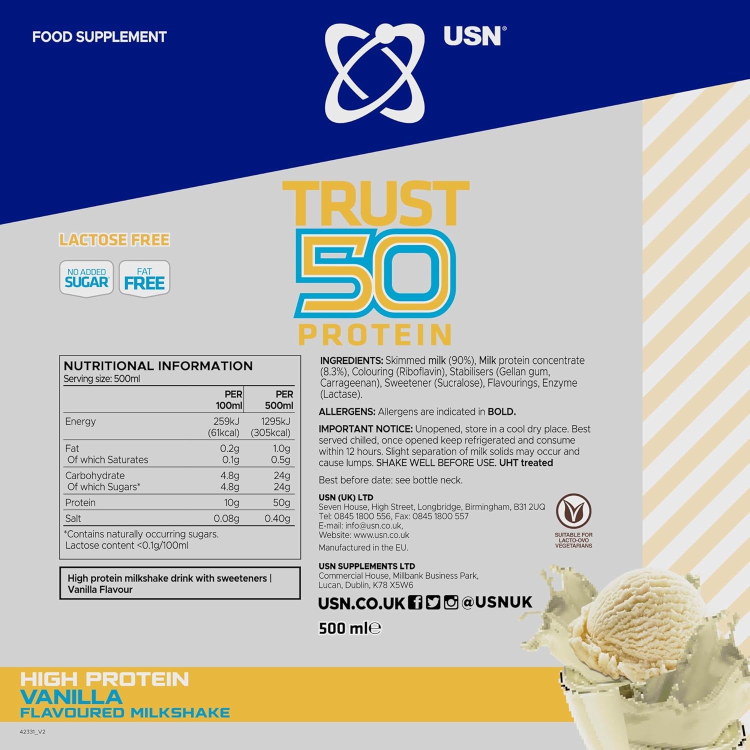 USN Trust 50 Pre-mixed & Ready to Drink Protein Shake Bottles: 6 x 500 ml Vanilla High Protein Recovery Drinks : Amazon.co.uk: Health & Personal Care