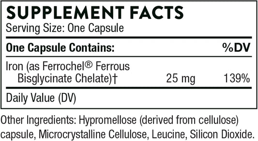 Thorne Iron Bisglycinate - 25 Mg Iron Supplement For Enhanced Absorption Without Gastrointestinal Side Effects - Nsf Certified For Sport - Gluten-Free - 60 Capsules