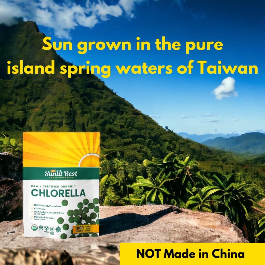 Sunlit Best USDA Organic Premium Chlorella Tablets 1000 Count | 100% Pure Chlorella Superfood Supplement High in Protein, Chlorophyll, Vitamins, & Minerals | Supports Good Health, Wellbeing : Health & Household