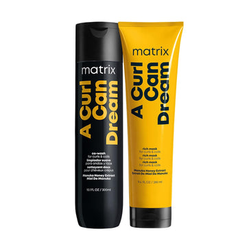 Matrix A Curl Can Dream Co-Wash Cleansing Conditioner And Rich Hair Mask Set | Revives Curls Between Washes | For Curly & Coily Hair | With Manuka Honey Extract | Packaging May Vary