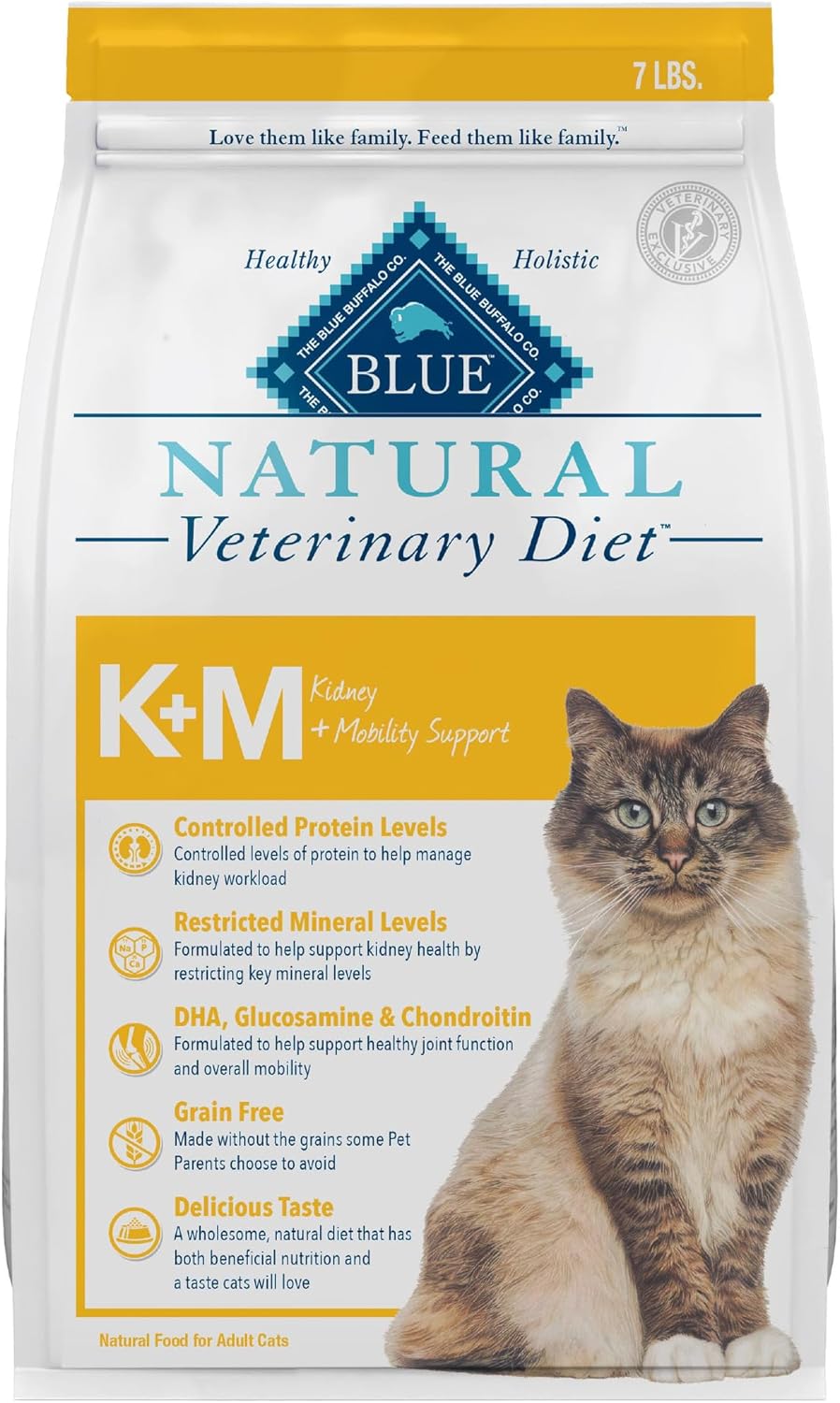 Blue Buffalo Natural Veterinary Diet K+M Dry Cat Food, Kidney + Mobilty Support Formula, Veterinarian Prescription Required, Chicken, 7-Lb. Bag