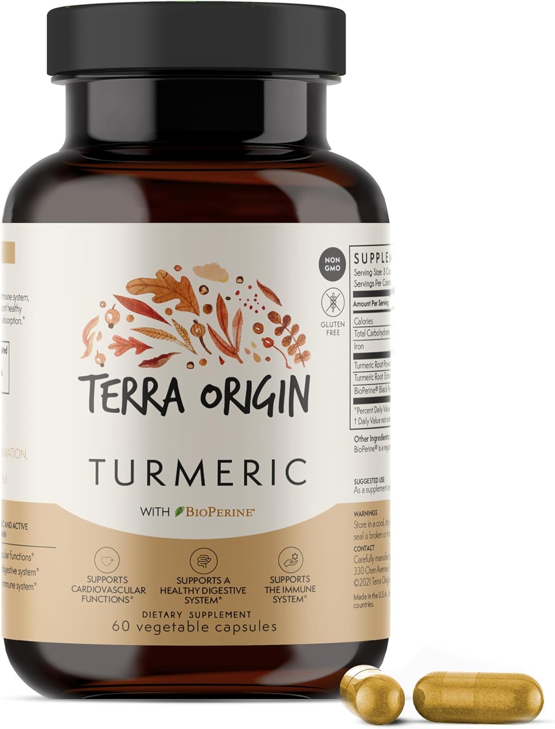 Terra Origin Turmeric with BioPerine, 60 Vegetable Capsules