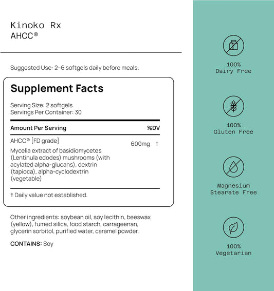 Premium AHCC Immune Support Supplement - Most Bioavaliable AHCC - Natural Mushroom Extract - Quality of Life AHCC Kinoko Rx