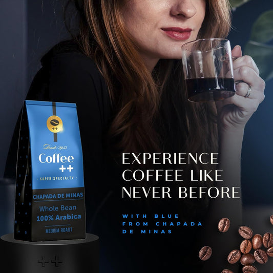 Whole Bean Coffee Plus | Unique Flavor Of A Specialty Coffee | Gourmet Fresh Coffee Experience, Grind It And Get The Perfect Cup | Medium Roast Beans | Blue | Bag Of 8.8 Oz