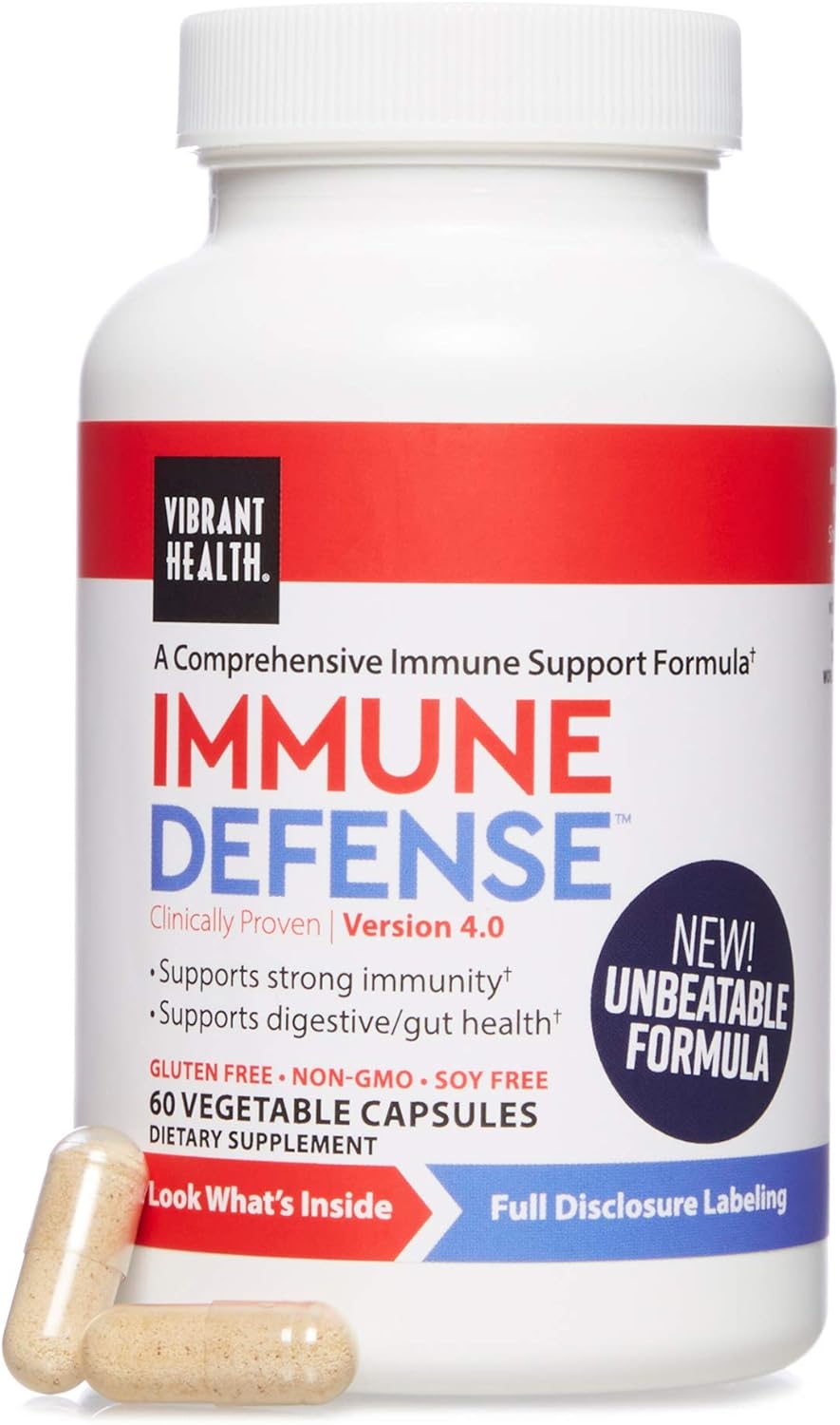 Vibrant Health, Immune Defense, Natural Immune and Digestive Support, 60 Capsules