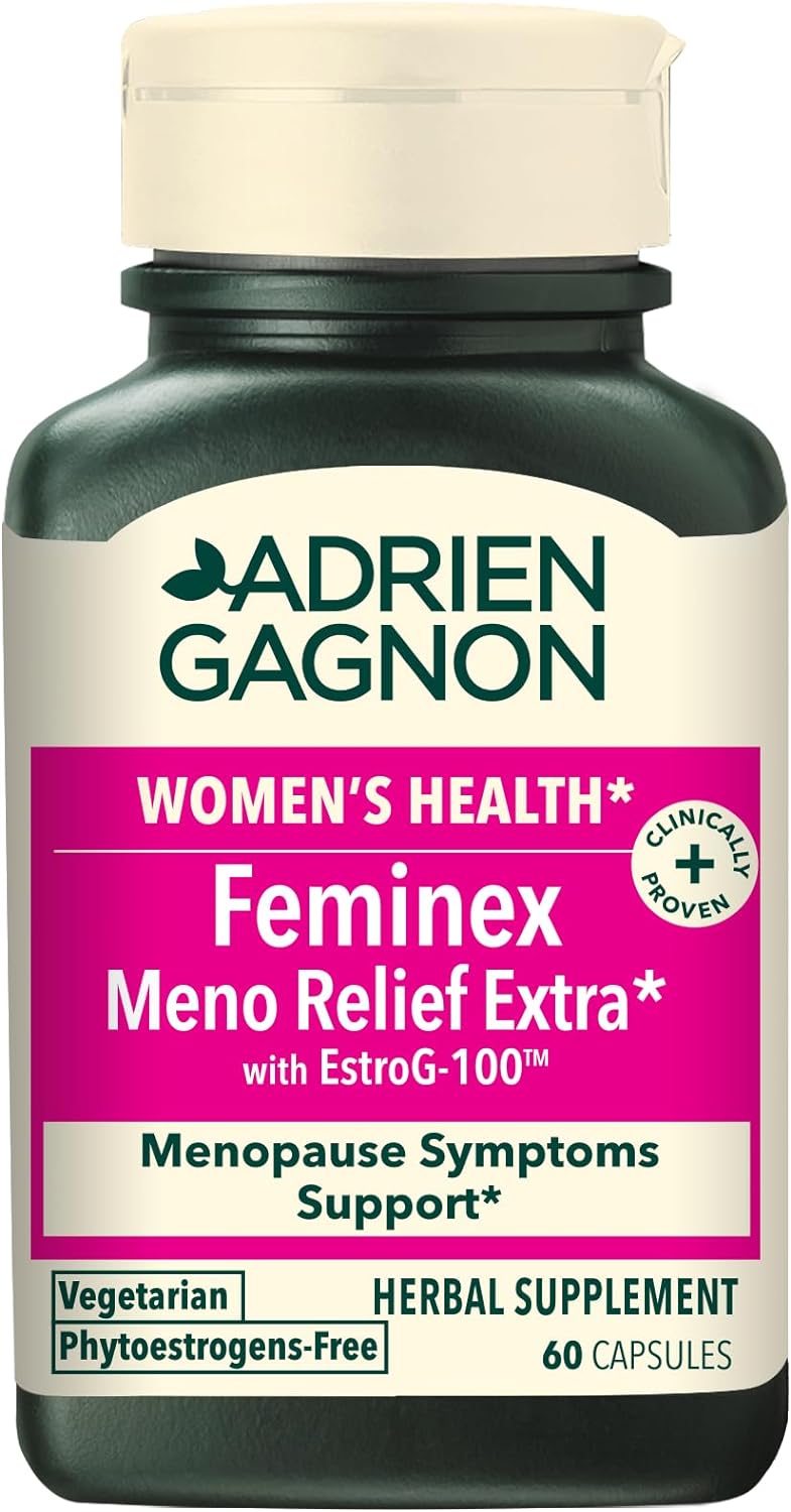 Adrien Gagnon - Feminex Menopause Relief for Women Extra, Menopause Supplement for Hot Flashes, Mood Support, Fatigue, and Rheumatism Pain, 60 Veggie Capsules