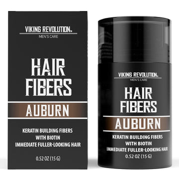 Viking Revolution Auburn Hair Fibers For Thinning Hair Men - Thick Fiber For Bald Spot Cover Up - Hair Building Fibers With Kerating And Biotin - Hair Fiber For Men For Thicker And Fuller Look(0.52Oz)