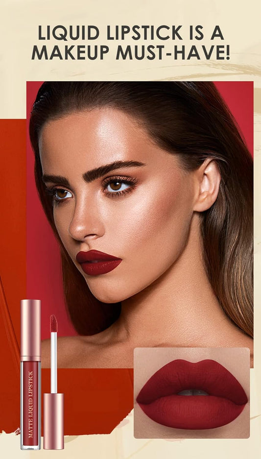 Bestland 6Pcs Matte Liquid Lipstick + Lip Liner Pens Set, One Step Lips Makeup Kits Pigment Velvety Nude Lip Stain Waterproof Long Wear Lip Gloss Make Up Gift Set (Pure Romance Bundle)
