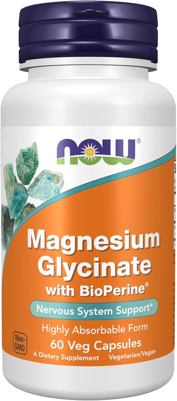 Now Foods Supplements, Magnesium Glycinate With Bioperine, 60 Veg Capsules