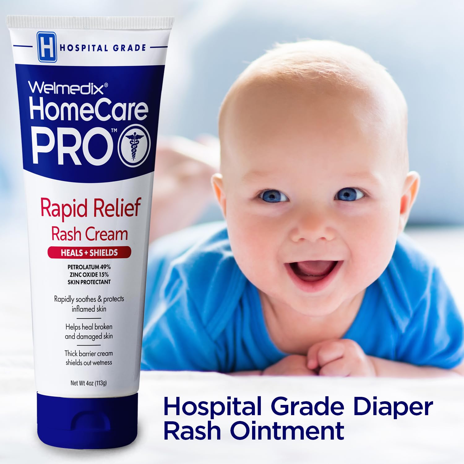 Welmedix HomeCare PRO Rapid Relief Adult Diaper Rash Cream – Extra Thick, Moisturizing Barrier Cream for Incontinence and Healing Cream/Zinc Oxide Cream/Skin Cream, (4oz Tube) : Baby