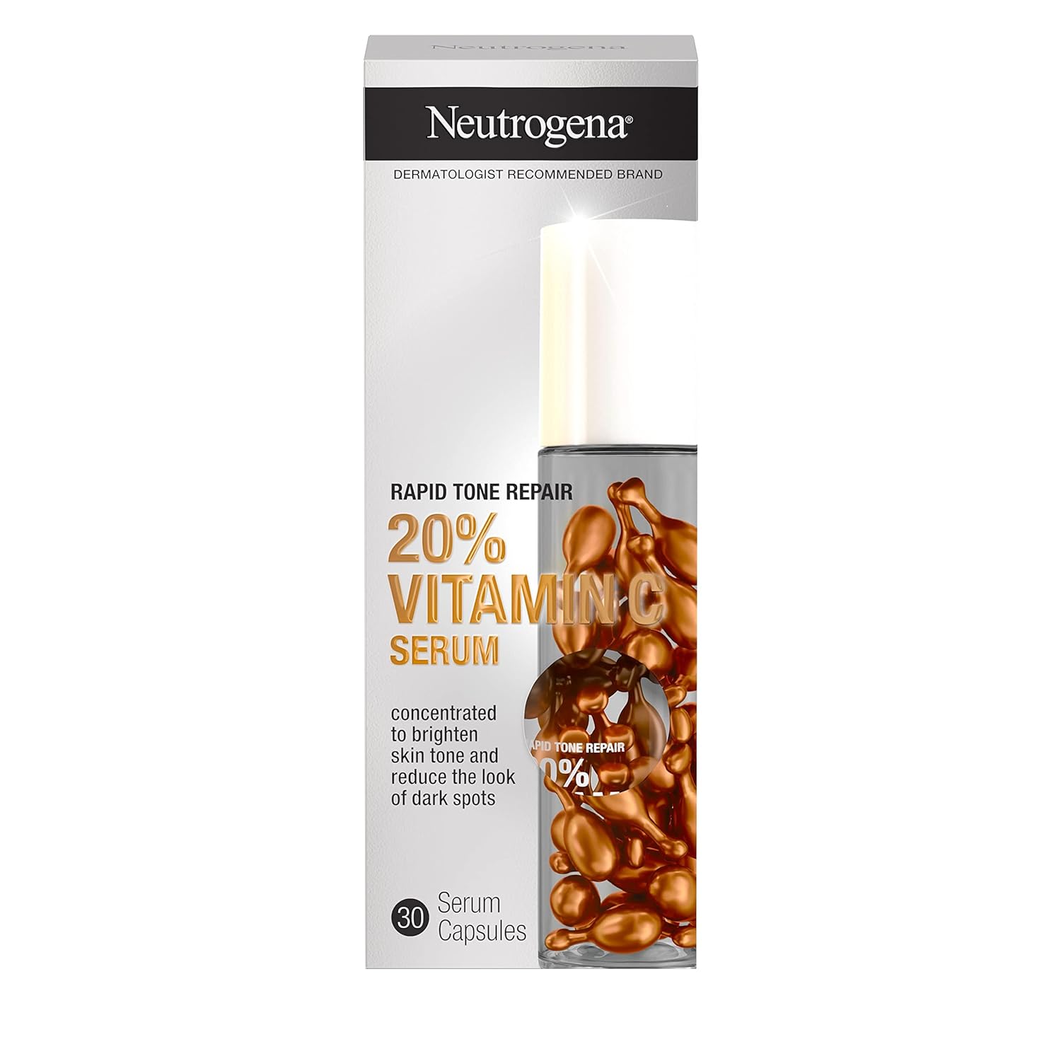 Neutrogena Rapid Tone Repair 20% Vitamin C Brightening Serum Capsules, Antioxidant Face Serum To Brighten Look Of Dark Spots & Even Skin Tone, Oil-Free, 30 Serum Capsules