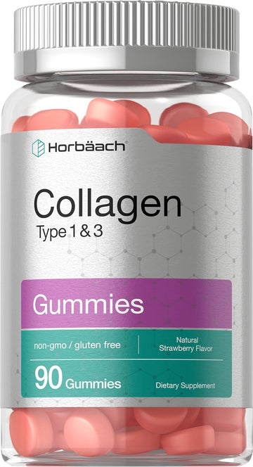 Horbäach Collagen Gummies | 90 Count | Strawberry Flavored Gummy | Hydrolyzed Collagen Type 1 And 3 | Non-Gmo, Gluten Free