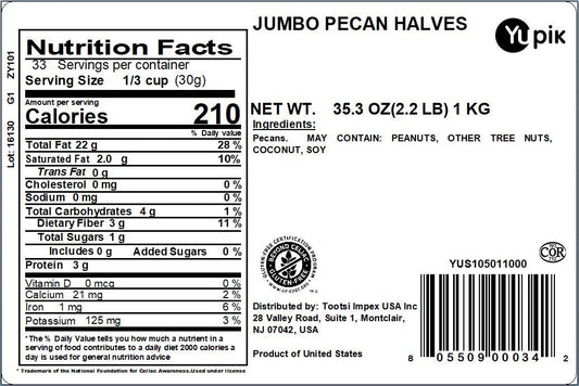 Yupik Jumbo Pecans, Halves, 2.2 Lb, Kosher, Gluten-Free, Raw Nuts, Half Pieces, Unsalted, Unroasted, Oil-Free, Crunchy, Source Of Fiber, Healthy Snacks, Ideal For Baking & Cooking