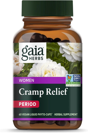 Gaia Herbs Cramp Relief - Herbal Supplement For Hormone Balance & Period Cramp Relief - Made With Organic Licorice Root, White Peony Root, Turmeric & More - 60 Vegan Capsules (60 Servings)