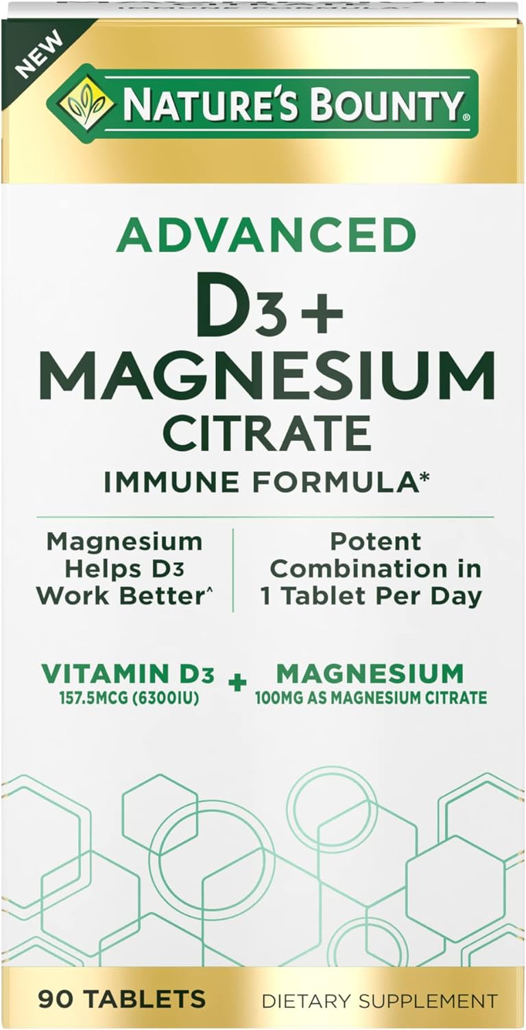 Nature'S Bounty Advanced Vitamin D3 With Magnesium Citrate Immune Formula, Supports Immune And Bone Health, 90 Tablets