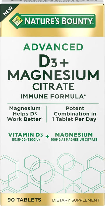 Nature'S Bounty Advanced Vitamin D3 With Magnesium Citrate Immune Formula, Supports Immune And Bone Health, 90 Tablets
