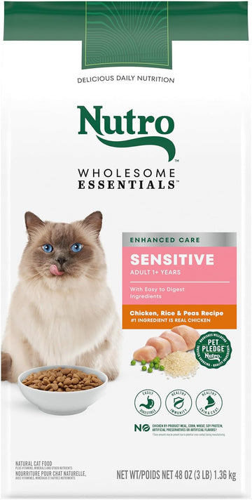 Nutro Wholesome Essentials Dry Cat Food, Sensitive Stomach Cat Food, Chicken, Rice & Peas, 3 Lbs