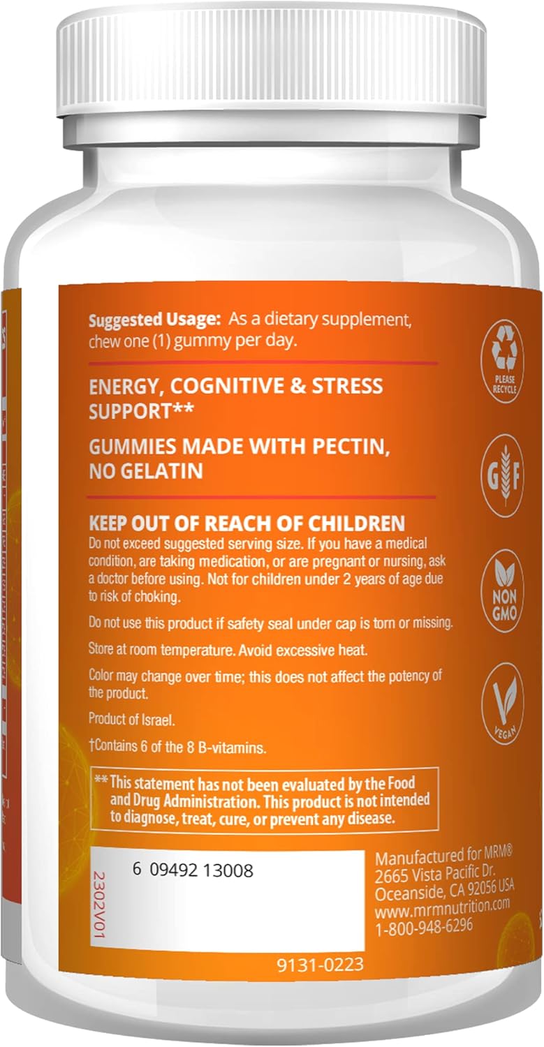 MRM Nutrition B-Complex + Vitamin C Gummies | Fast Acting - Energy Metabolism Support* | Natural Strawberry Flavored | Gelatin Free | Non-GMO | Vegan + Gluten Free | 60 servings : Health & Household