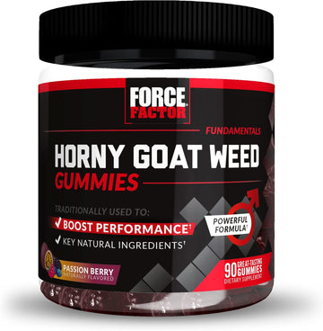 Force Factor Horny Goat Weed Gummies For Men, Natural Male Drive & Vitality Supplement With Ingredients For Superior Absorption, Delicious Passion Berry Flavor, Black, 90 Count