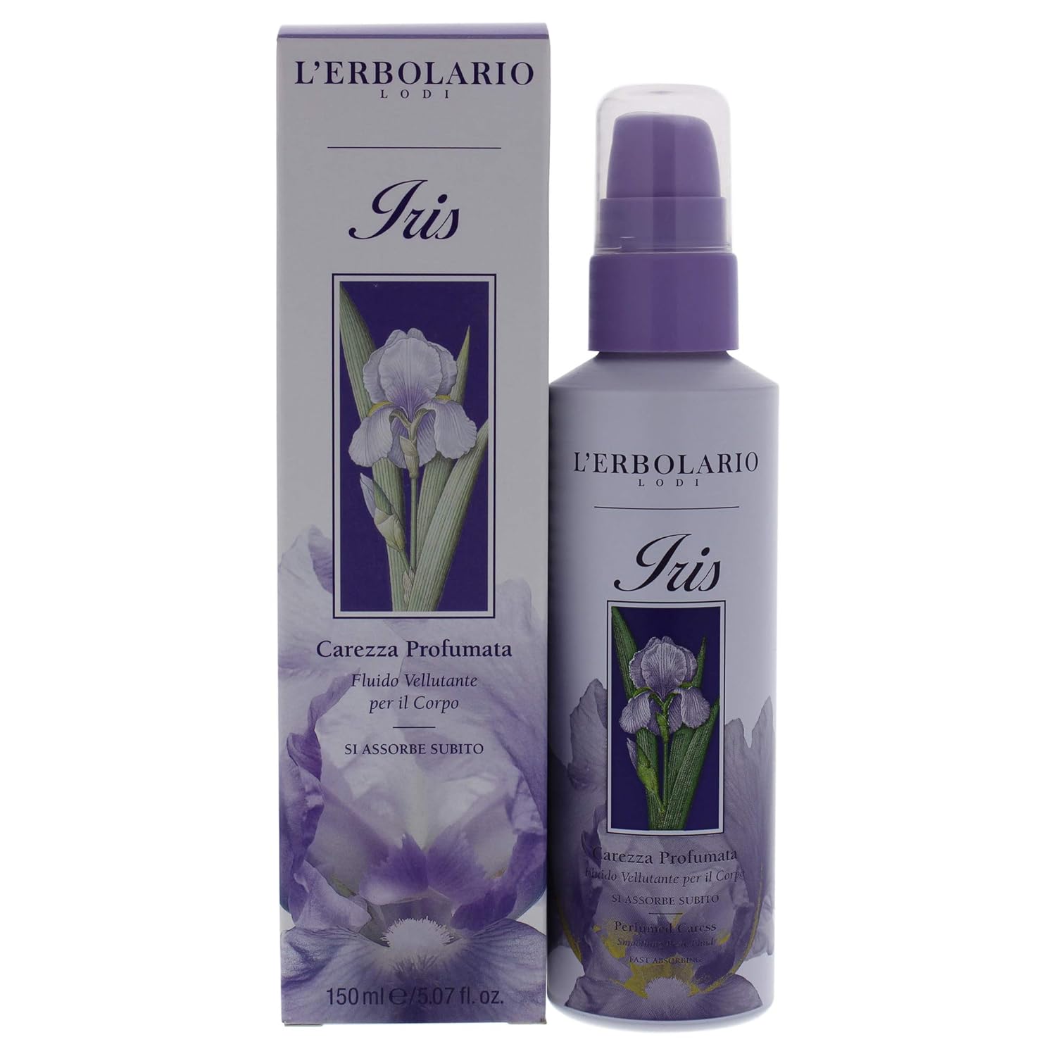 L'Erbolario Iris Perfumed Caress Smoothing Body Fluid - Body Moisturizer To Hydrate, Protect - Liquid Body Lotion For Women - All Skin Types - 5.1 Oz
