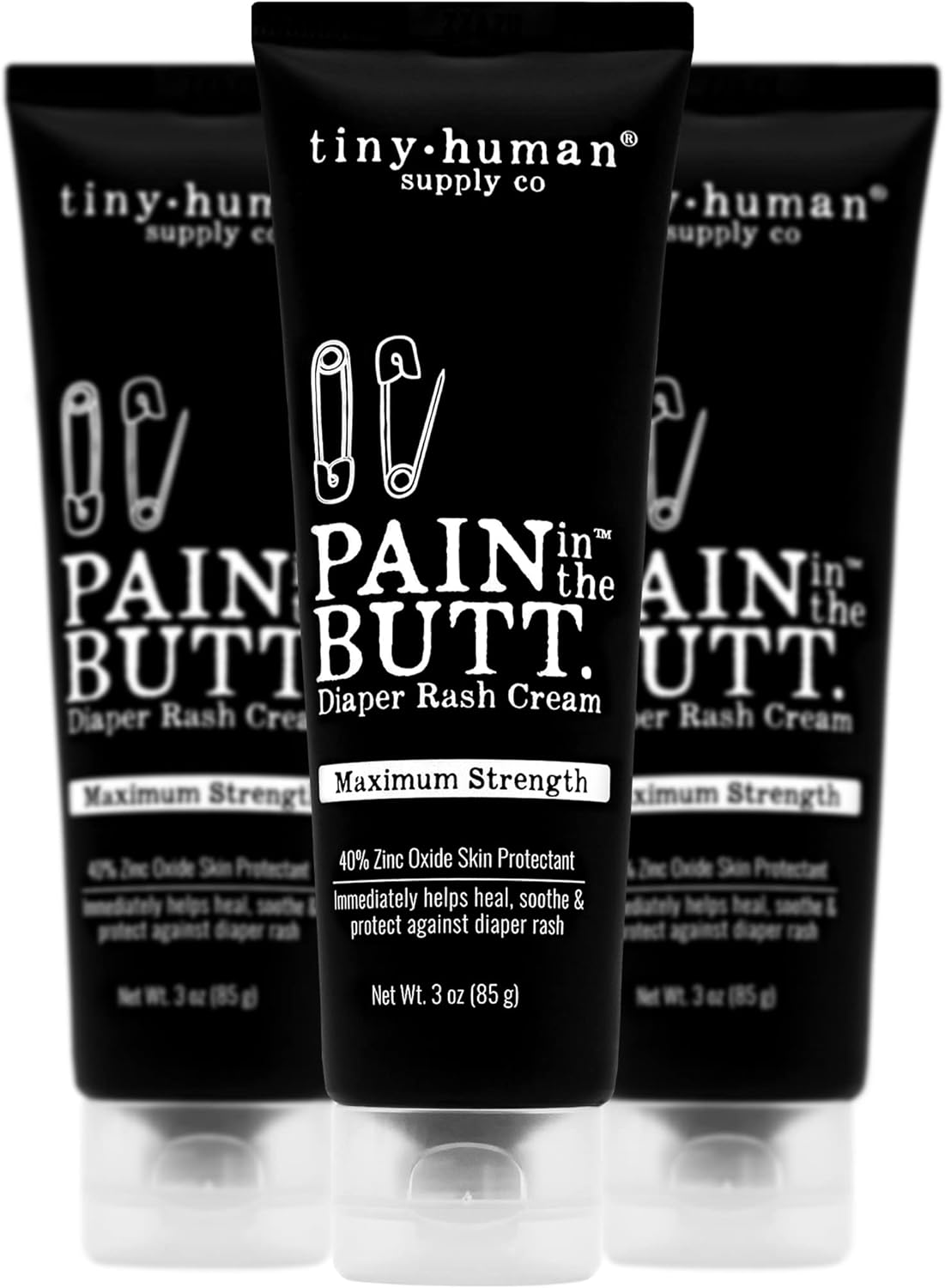 Pain In The Butt Max Diaper Rash Cream, 3Oz, 40% Zinc Oxide, 3-Pack, Natural Ingredients, Petrolatum Free, Soothing, Rapid Relief And Protection For Baby