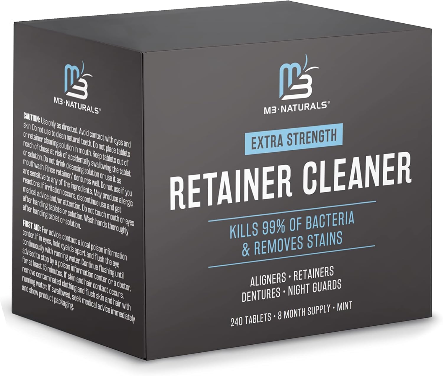 Retainer And Denture Cleansers 240 Tablets Removes Bad Odors Discoloration Stains Plaque For Cleaning Invisalign Mouth Guard Night Guard And Removable Dental Appliances By M3 Naturals